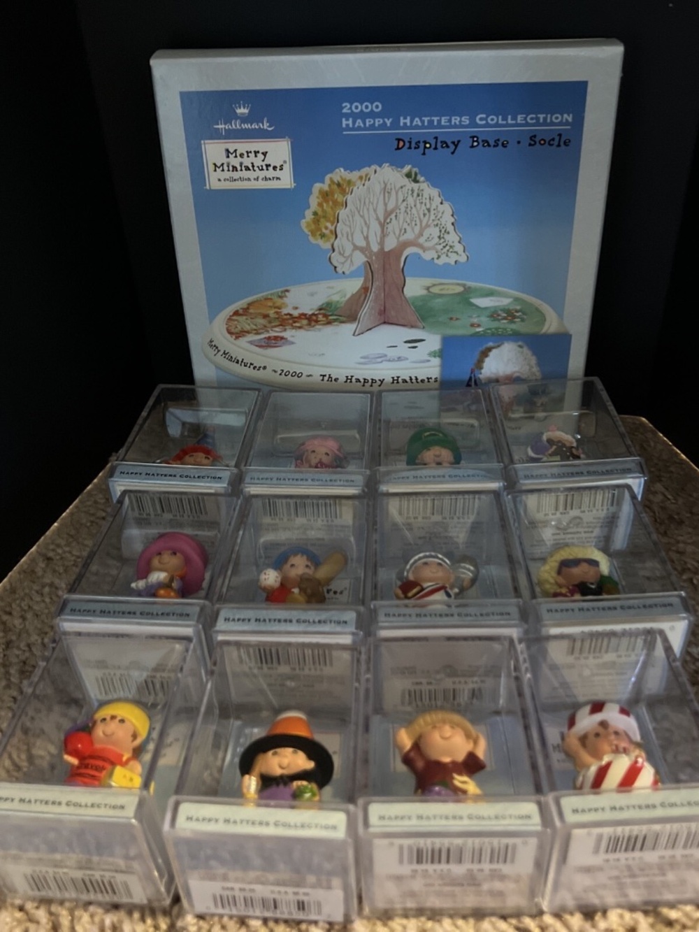 12 Hallmark Merry Miniatures Happy Hatters Collection And Display Base